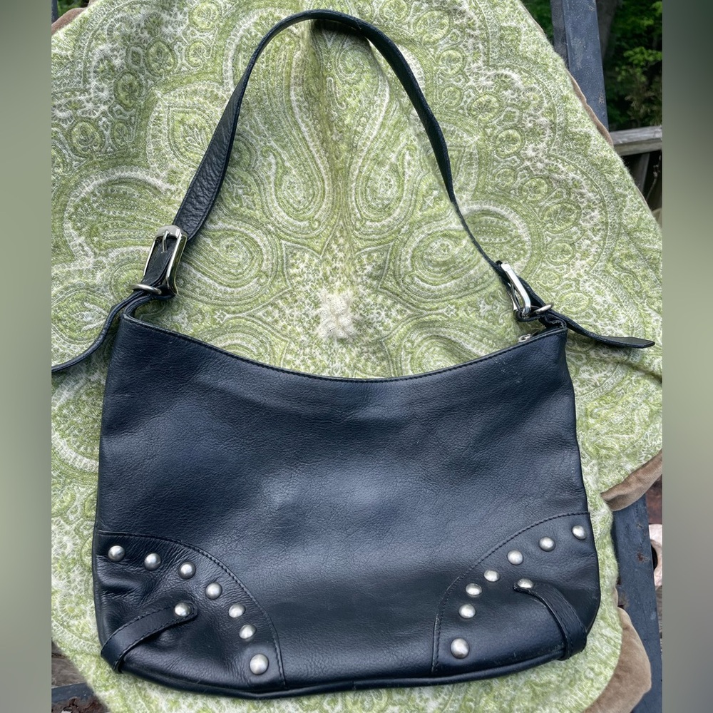 Cristian black leather bag with silver stud accents